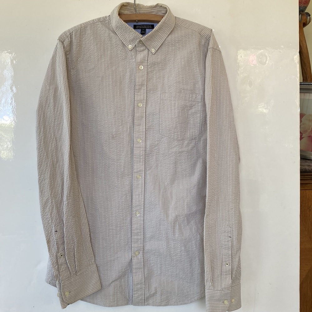Men’s BANANA REPUBLIC lightweight seersucker shirt/ jacket size  Slim Fit L Tall
